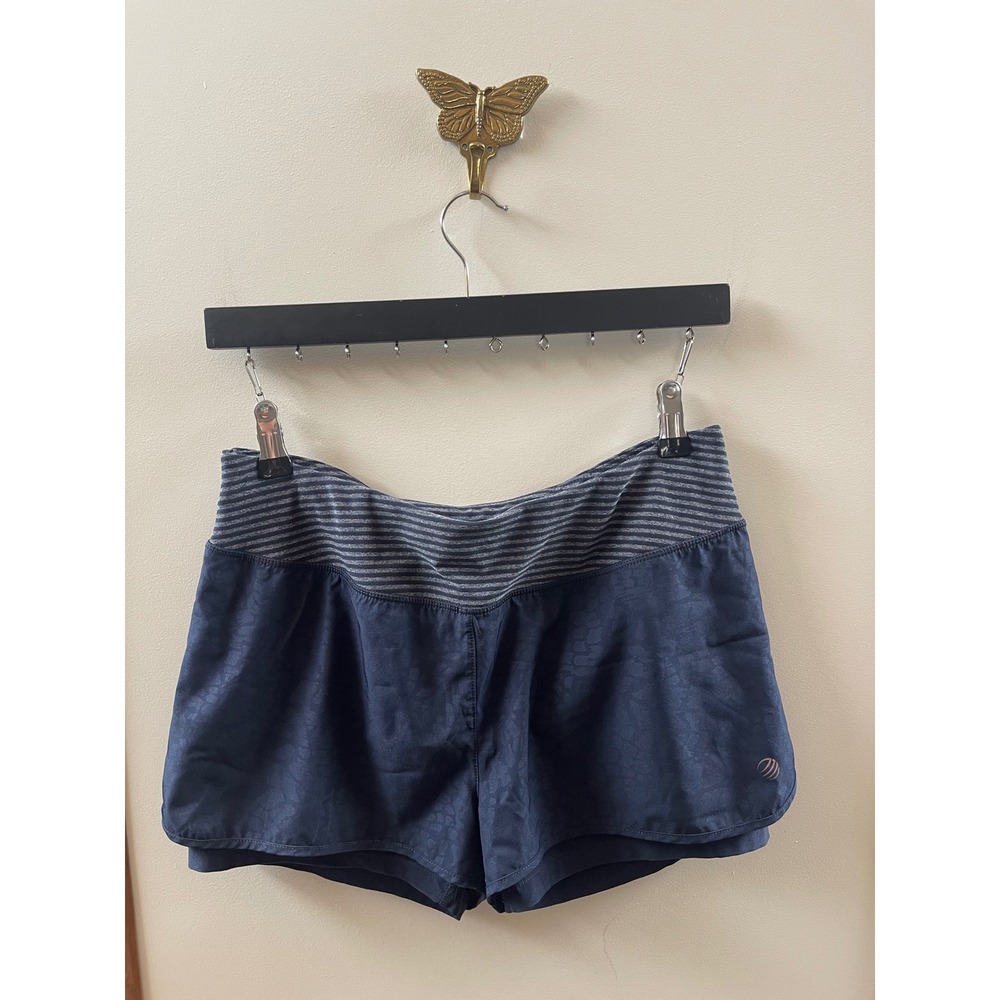 MPG Sport Running Shorts Women's Medium Navy Blue Leopard Print Liner